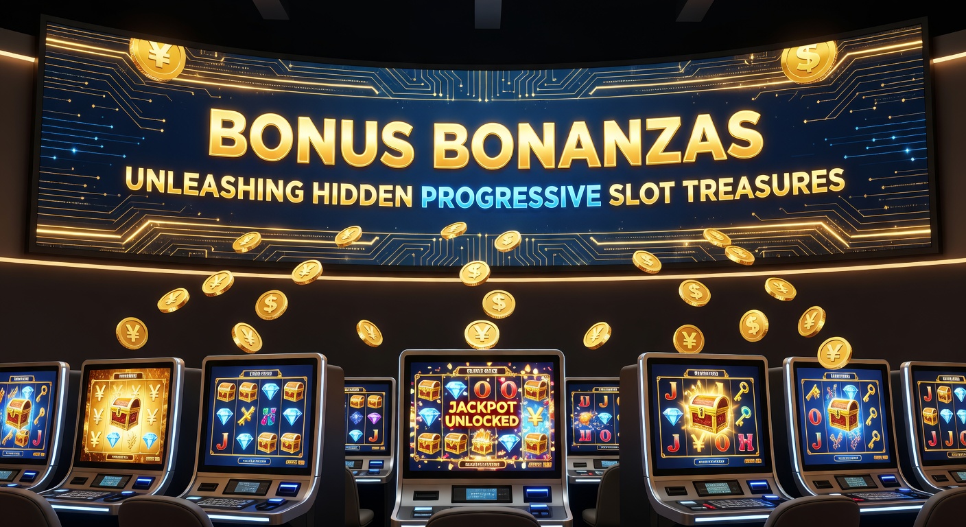 Vibrant progressive slot machine screen displaying glowing bonus features and escalating jackpot counters