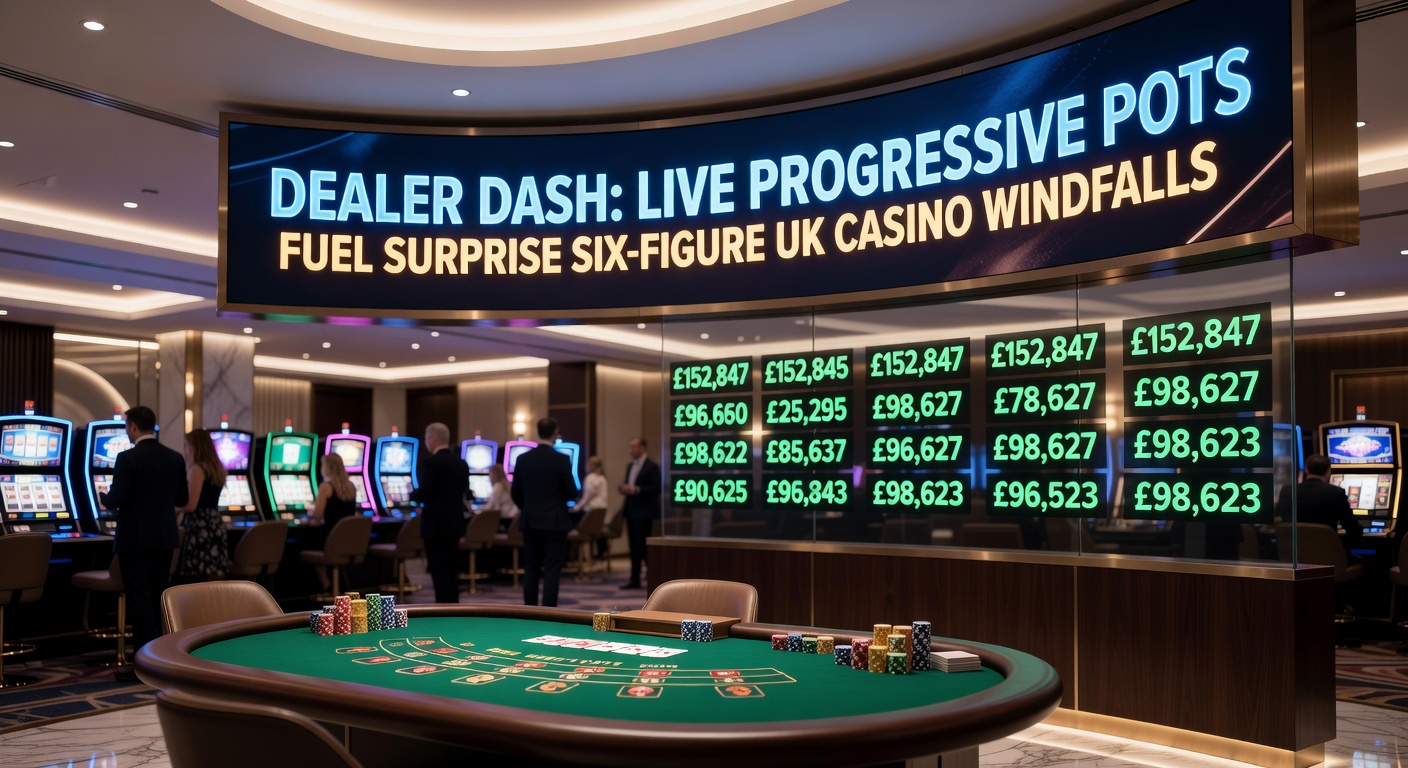 Vibrant live dealer table from Dealer Dash game showing progressive pot counters ticking upward amid excited players