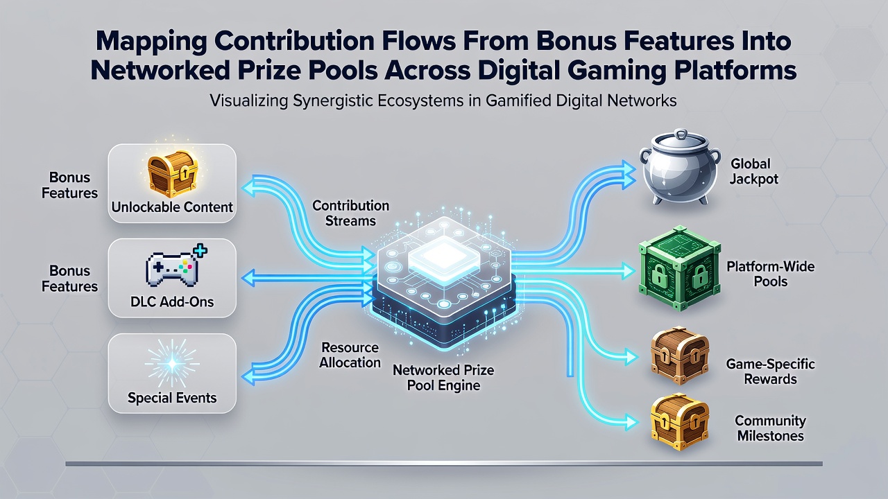Flowchart detailing technical mapping of bonus contributions across digital gaming networks