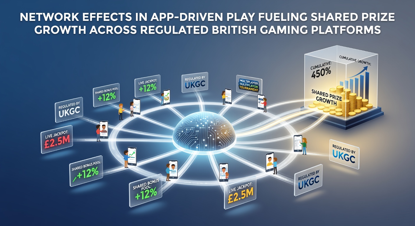 Network diagram illustrating connected mobile apps and shared prize pools in regulated British gaming