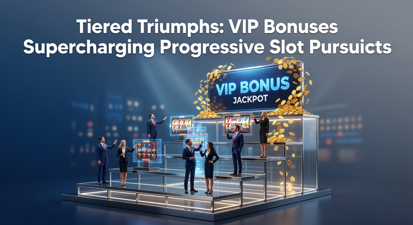 Vibrant casino VIP lounge with glowing progressive slot machines and tiered reward badges
