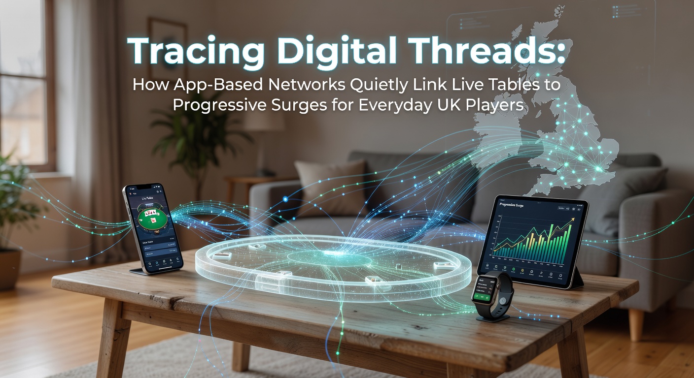 Illustration of app-based networks linking live dealer tables with progressive jackpot systems for UK players