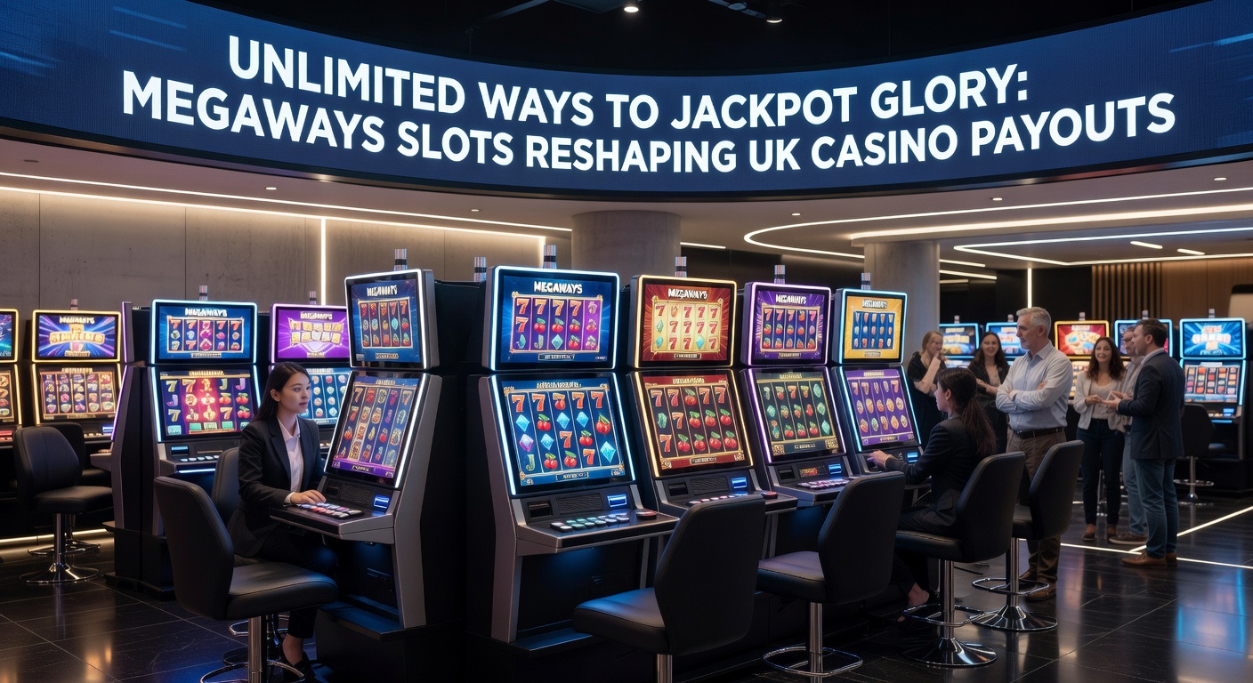 Player celebrating a massive Megaways jackpot win on a bright casino slot machine display with coins cascading